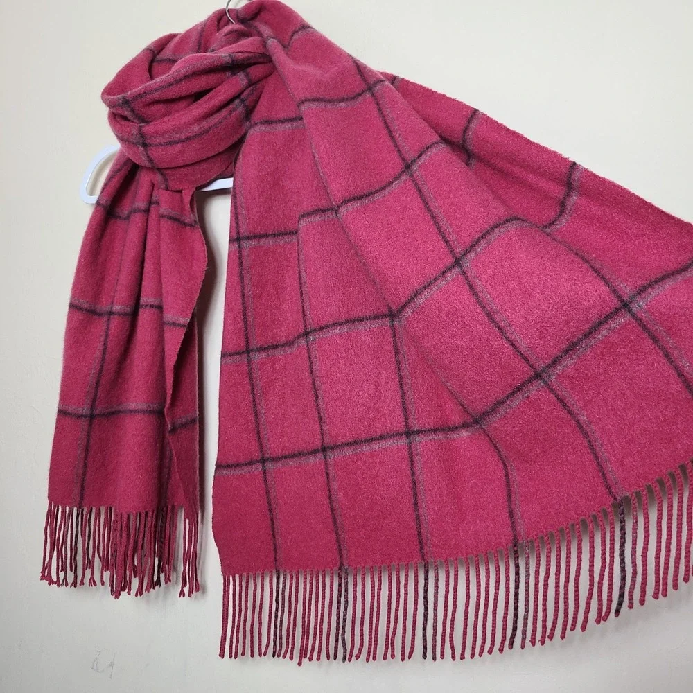 Dark Muave Pink Large Scarf Soft‎ Plaid Fringe Gray Winter Coquette Barbie